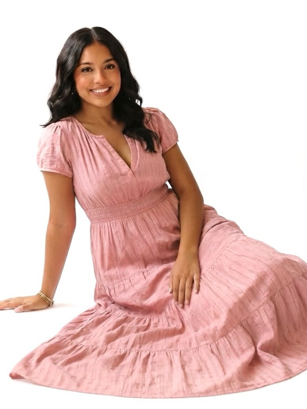 BTFBM. Pink Maxi Dress. Gathered waist. Lined. Patterned. Size XL. Like New.